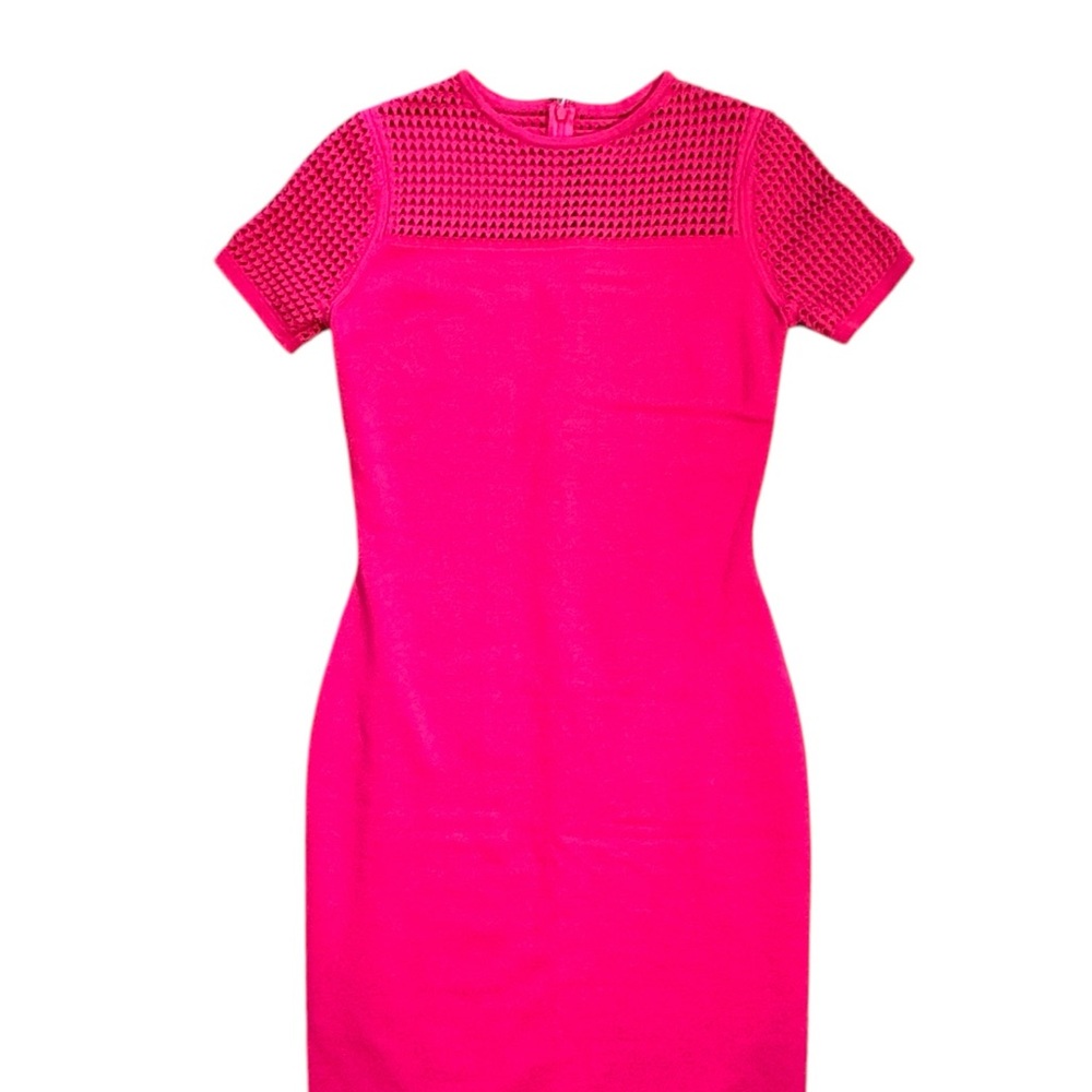 St. John Pink Lattice Bodice Knit Midi Dress Size 2